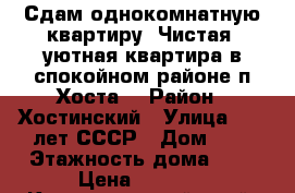 Сдам однокомнатную квартиру. Чистая, уютная квартира в спокойном районе п.Хоста. › Район ­ Хостинский › Улица ­ 50 лет СССР › Дом ­ 2 › Этажность дома ­ 5 › Цена ­ 1 500 - Краснодарский край, Сочи г. Недвижимость » Квартиры аренда   